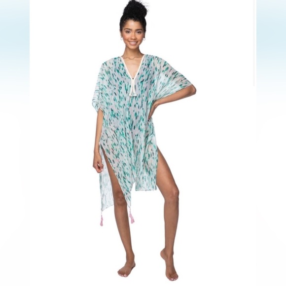 {EUC Pool to Party by Subtle Luxury Coverup Kaftan in Golden Afternoon Teal OS} - Picture 3 of 8